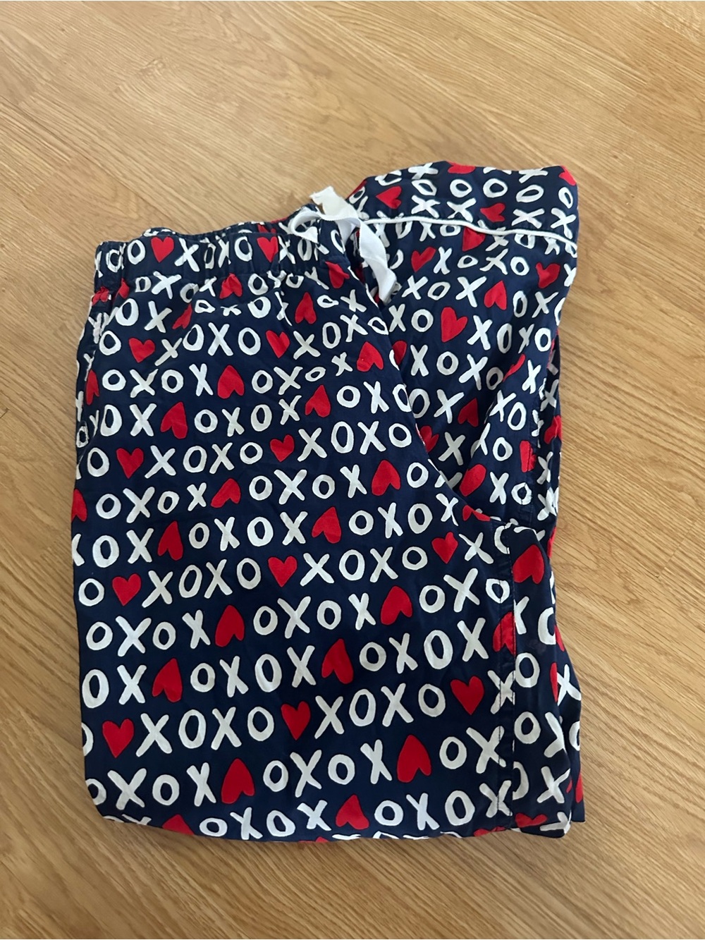 J. Crew Navy Pajama Pants with Red Hearts & White XOXO Print